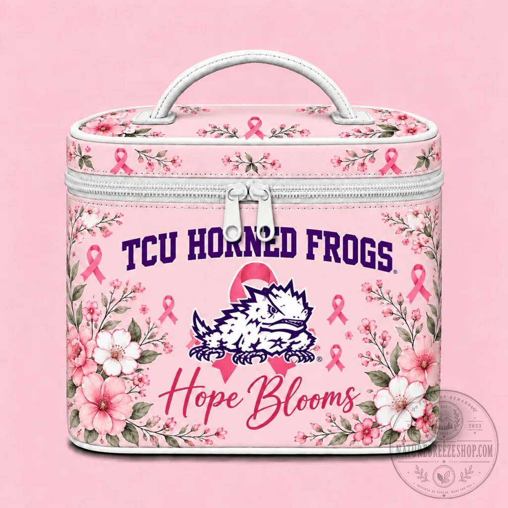 TCU Horned Frogs Breast Cancer Awareness Hope Blooms Cosmetic Bag TCU Horned Frogs Breast Cancer Awareness Hope Blooms Cosmetic Bag