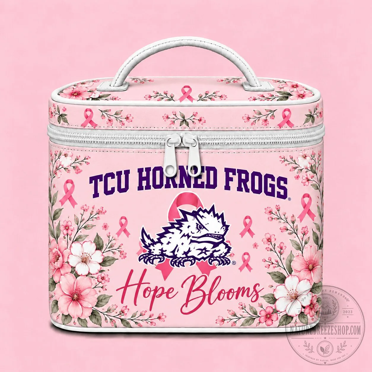 TCU Horned Frogs Breast Cancer Awareness Hope Blooms Cosmetic Bag