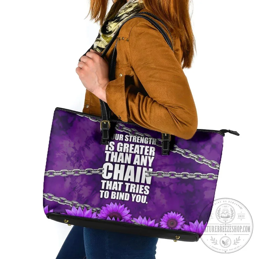 Domestic Violence Awareness Purple Ribbon Sunflower Breaking Chains Tote Bag