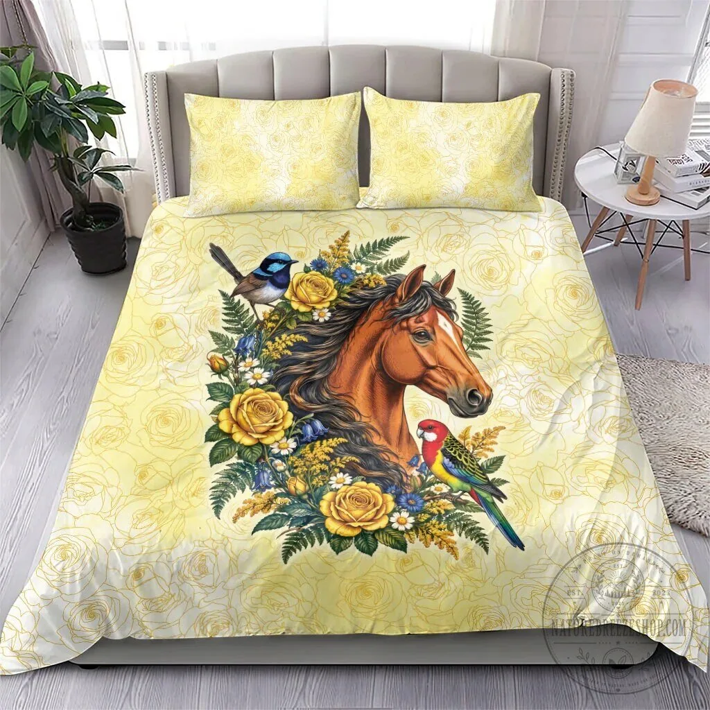 Horse and Yellow Rose Wreath with Birds Floral Bedding Set 12 Horse and Yellow Rose Wreath with Birds Floral Bedding Set