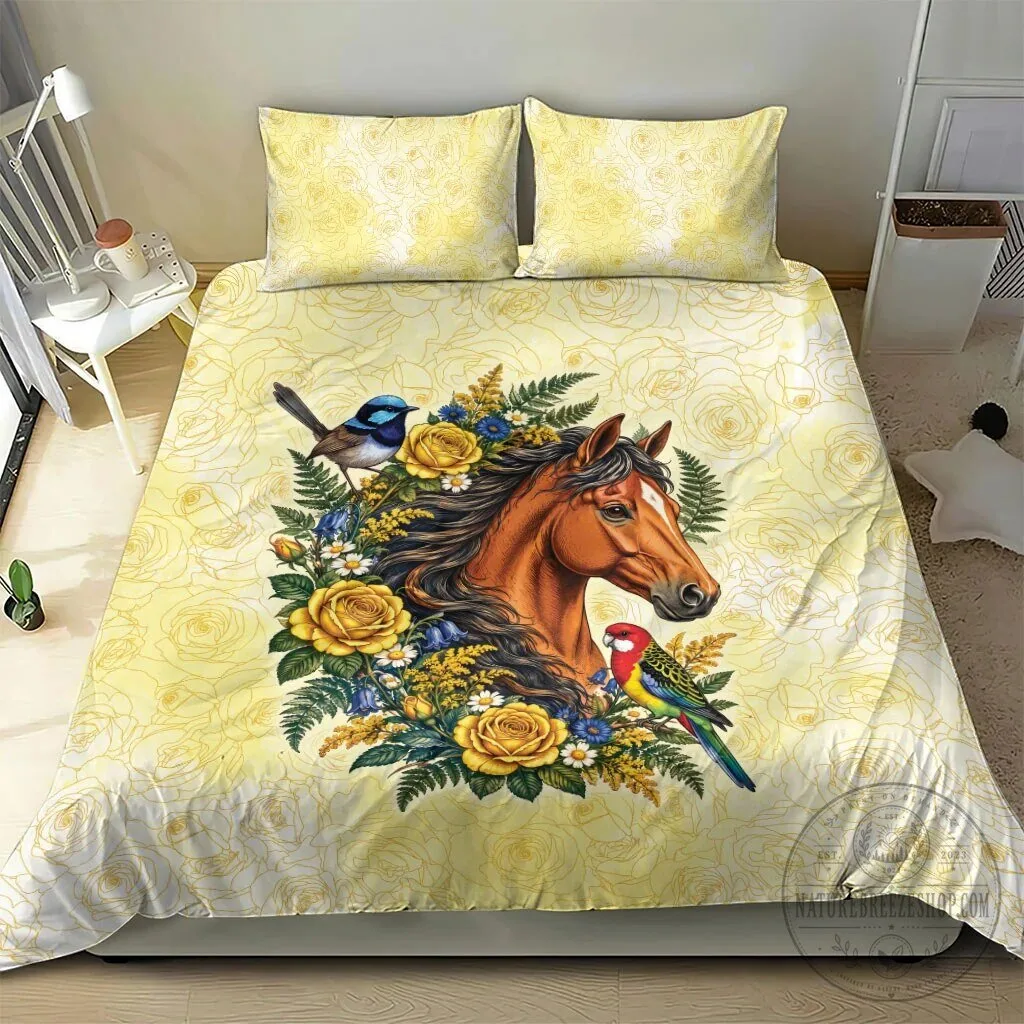 Horse and Yellow Rose Wreath with Birds Floral Bedding Set 14 Horse and Yellow Rose Wreath with Birds Floral Bedding Set