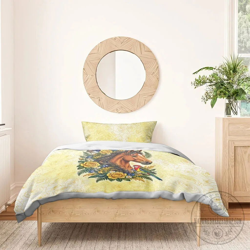 Horse and Yellow Rose Wreath with Birds Floral Bedding Set 17 Horse and Yellow Rose Wreath with Birds Floral Bedding Set