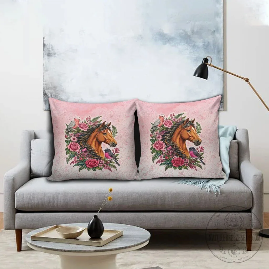 Pink Rose Wreath Horse and Australian Birds Decorative Throw Pillow 10 Pink Rose Wreath Horse and Australian Birds Decorative Throw Pillow