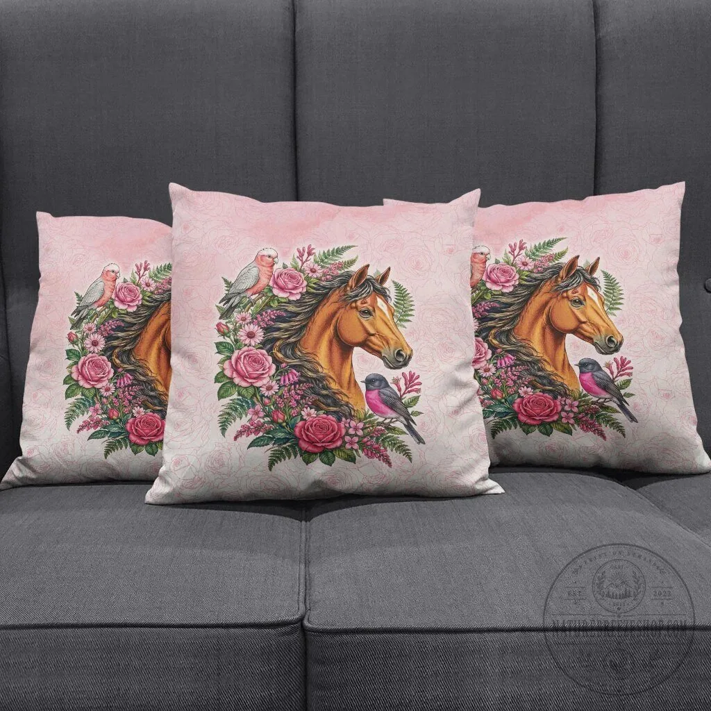 Pink Rose Wreath Horse and Australian Birds Decorative Throw Pillow 11 Pink Rose Wreath Horse and Australian Birds Decorative Throw Pillow