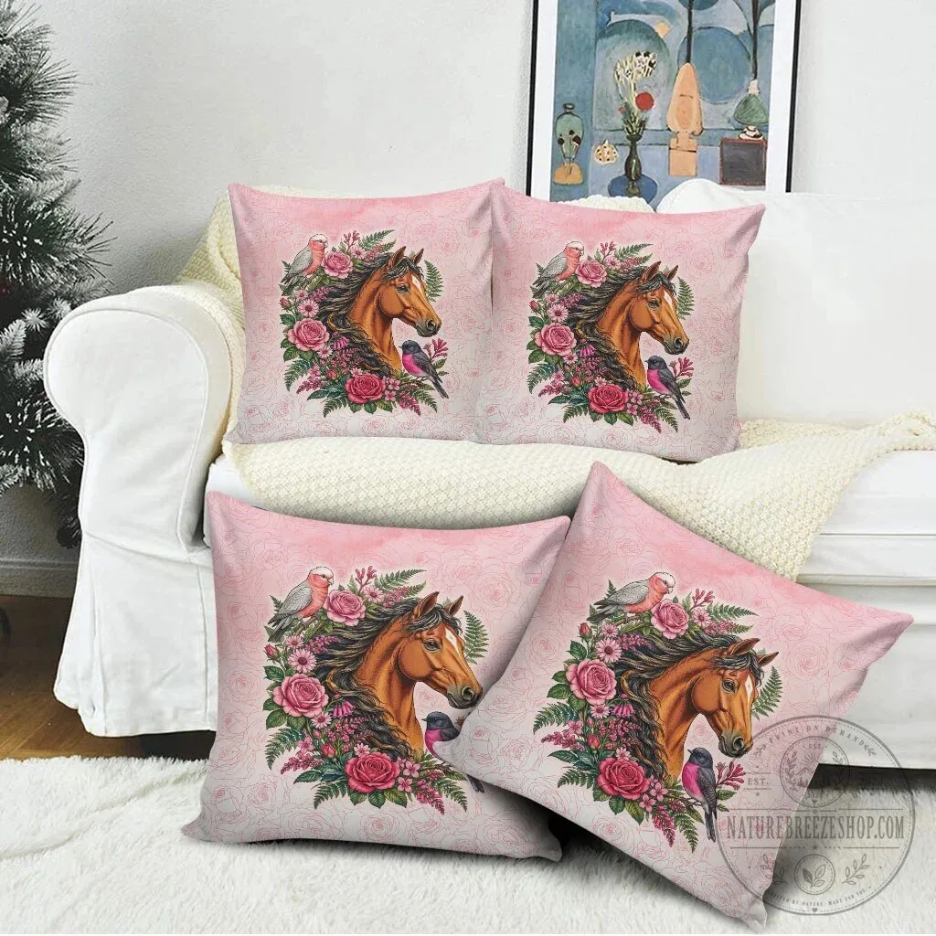 Pink Rose Wreath Horse and Australian Birds Decorative Throw Pillow 12 Pink Rose Wreath Horse and Australian Birds Decorative Throw Pillow