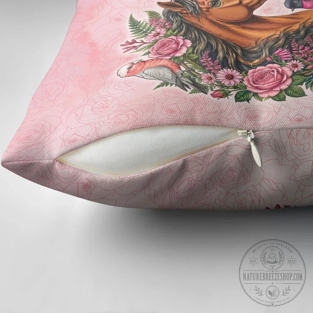 Pink Rose Wreath Horse and Australian Birds Decorative Throw Pillow 13 Pink Rose Wreath Horse and Australian Birds Decorative Throw Pillow