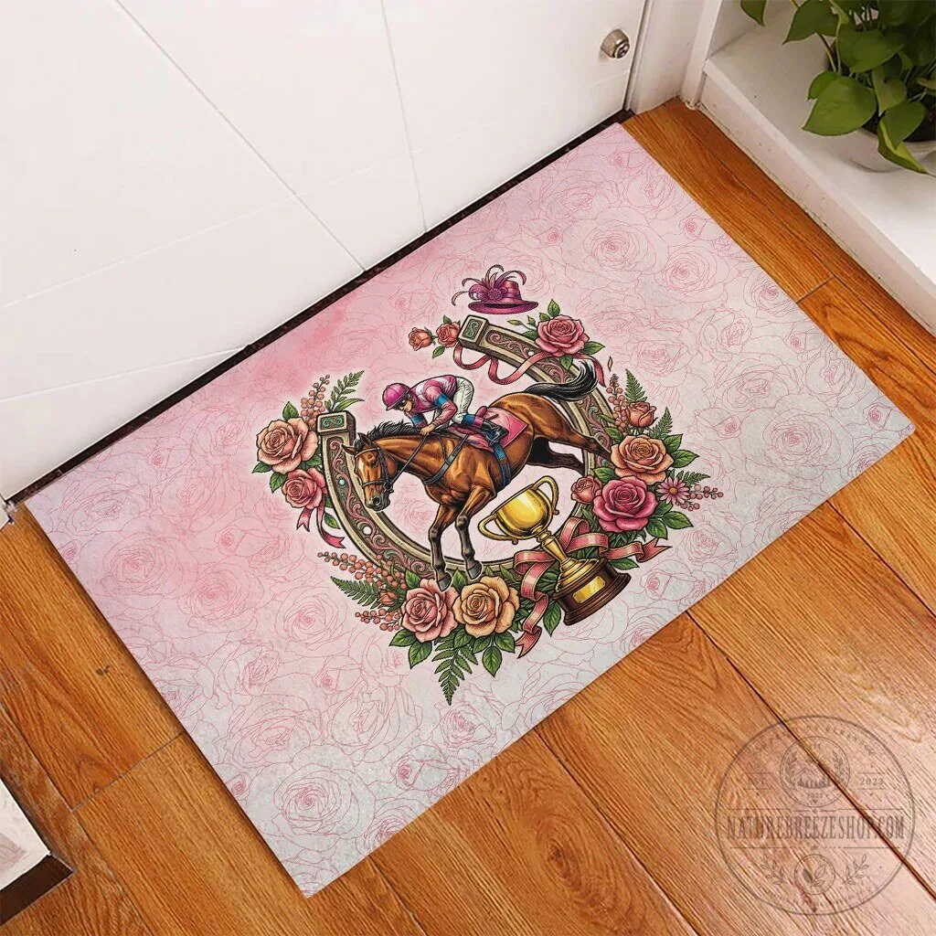 Melbourne Horse Race Jockey Floral Horseshoe Pink Rose Doormat 10 Melbourne Horse Race Jockey Floral Horseshoe Pink Rose Doormat