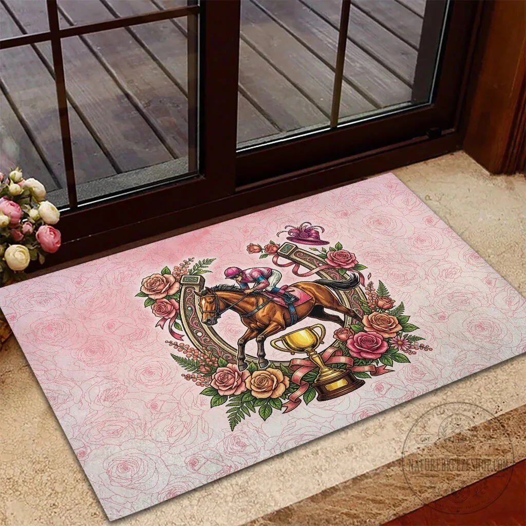 Melbourne Horse Race Jockey Floral Horseshoe Pink Rose Doormat 12 Melbourne Horse Race Jockey Floral Horseshoe Pink Rose Doormat