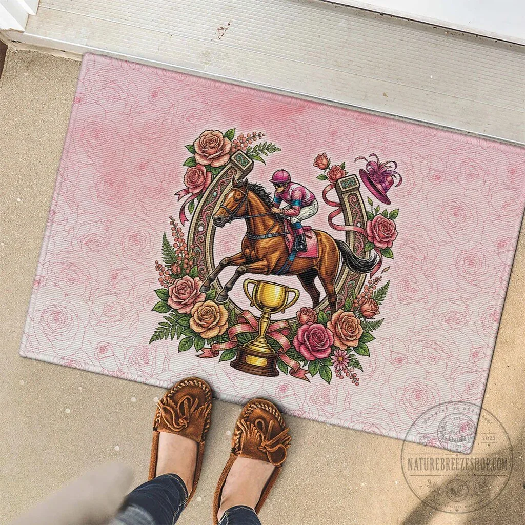 Melbourne Horse Race Jockey Floral Horseshoe Pink Rose Doormat 13 Melbourne Horse Race Jockey Floral Horseshoe Pink Rose Doormat