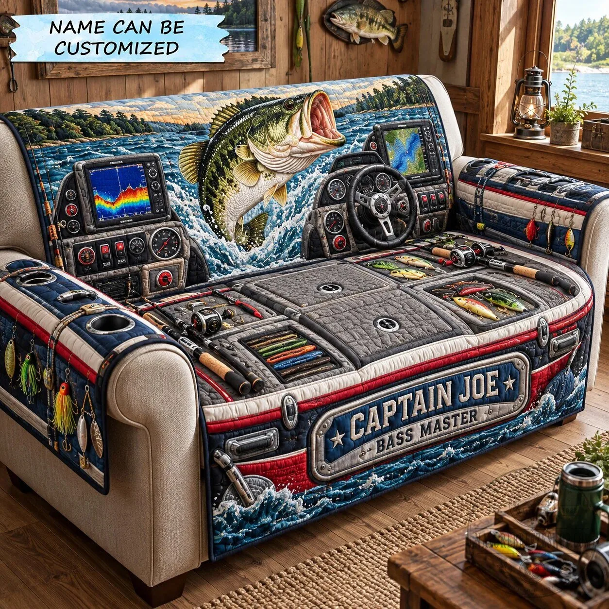 Personalized Bass Master Fishing Boat Sofa Cover, Custom Captain Joe Couch Protector 9 Personalized Bass Master Fishing Boat Sofa Cover, Custom Captain Joe Couch Protector