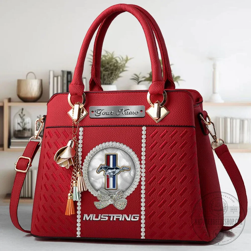 Mustang Custom Name Classic Leather Women's Handbag with Horse Logo 20 Mustang Custom Name Classic Leather Women
