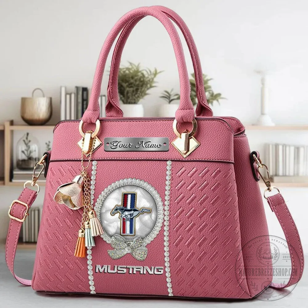 Mustang Custom Name Classic Leather Women's Handbag with Horse Logo 21 Mustang Custom Name Classic Leather Women