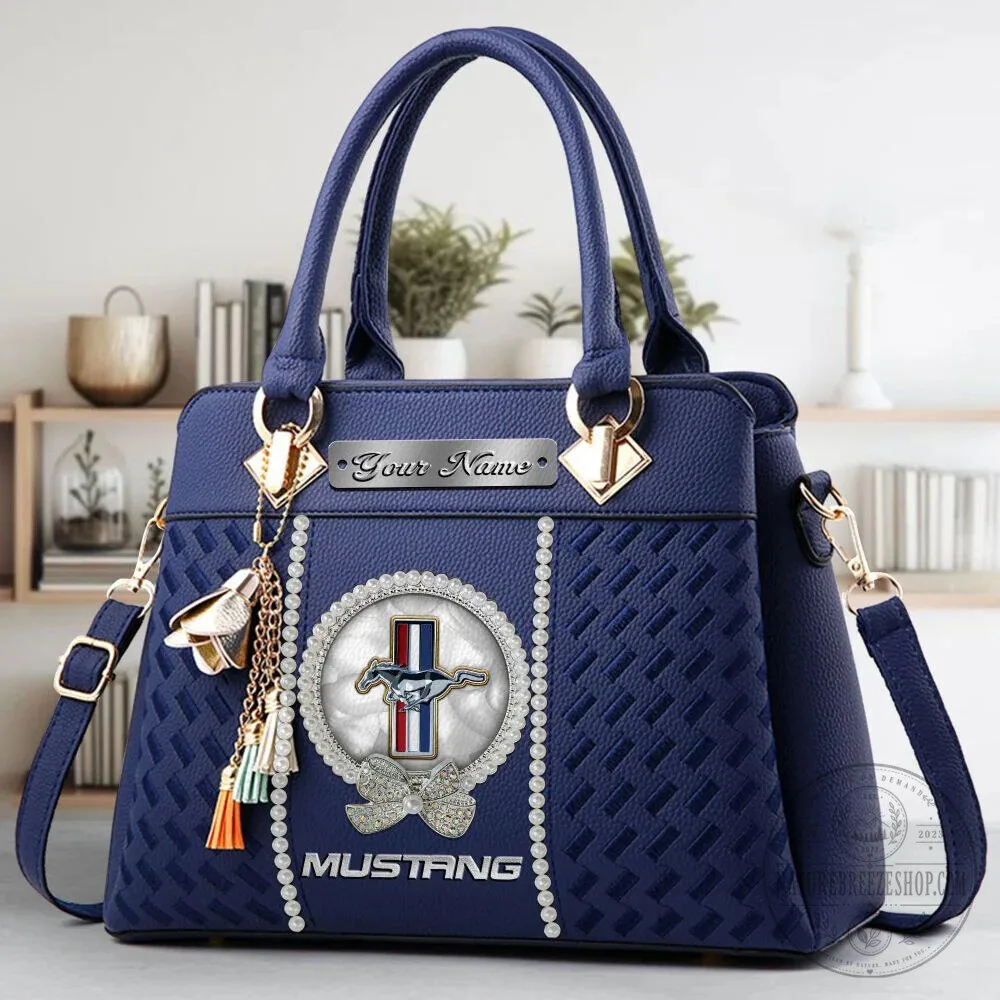 Mustang Custom Name Classic Leather Women's Handbag with Horse Logo 24 Mustang Custom Name Classic Leather Women