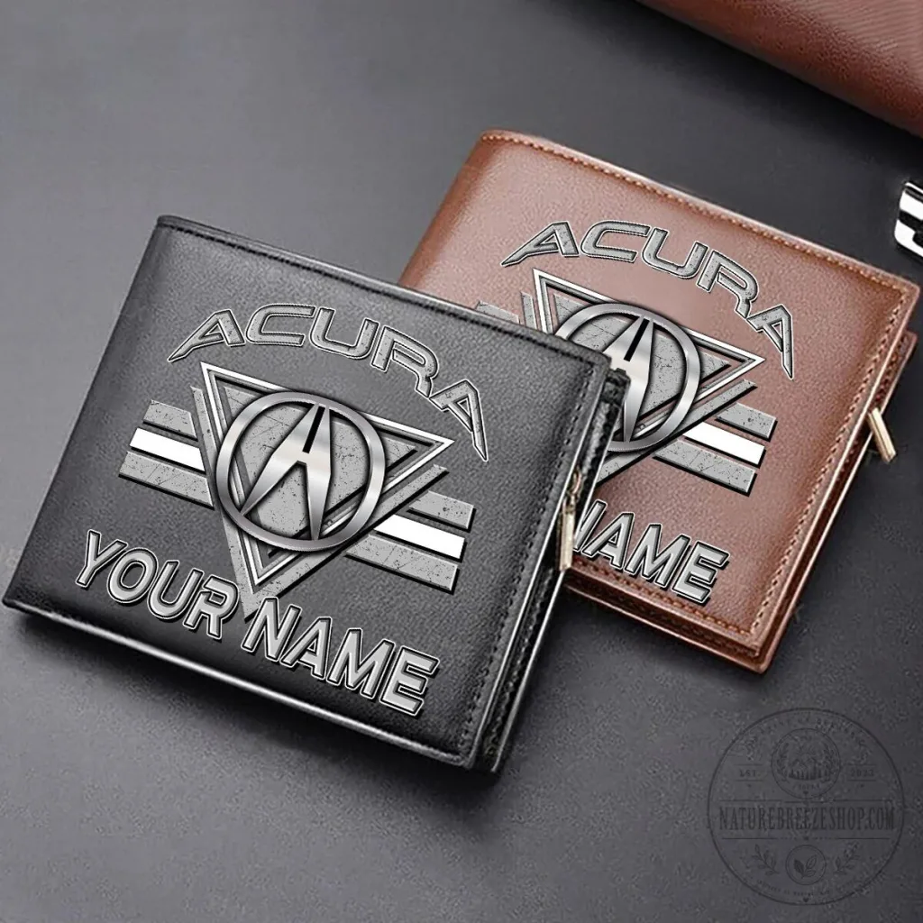 Acura Custom Name Black and Brown Leather Wallet Acura Custom Name Black and Brown Leather Wallet