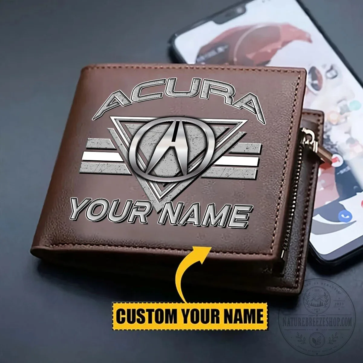 Acura Custom Name Black and Brown Leather Wallet 11 Acura Custom Name Black and Brown Leather Wallet