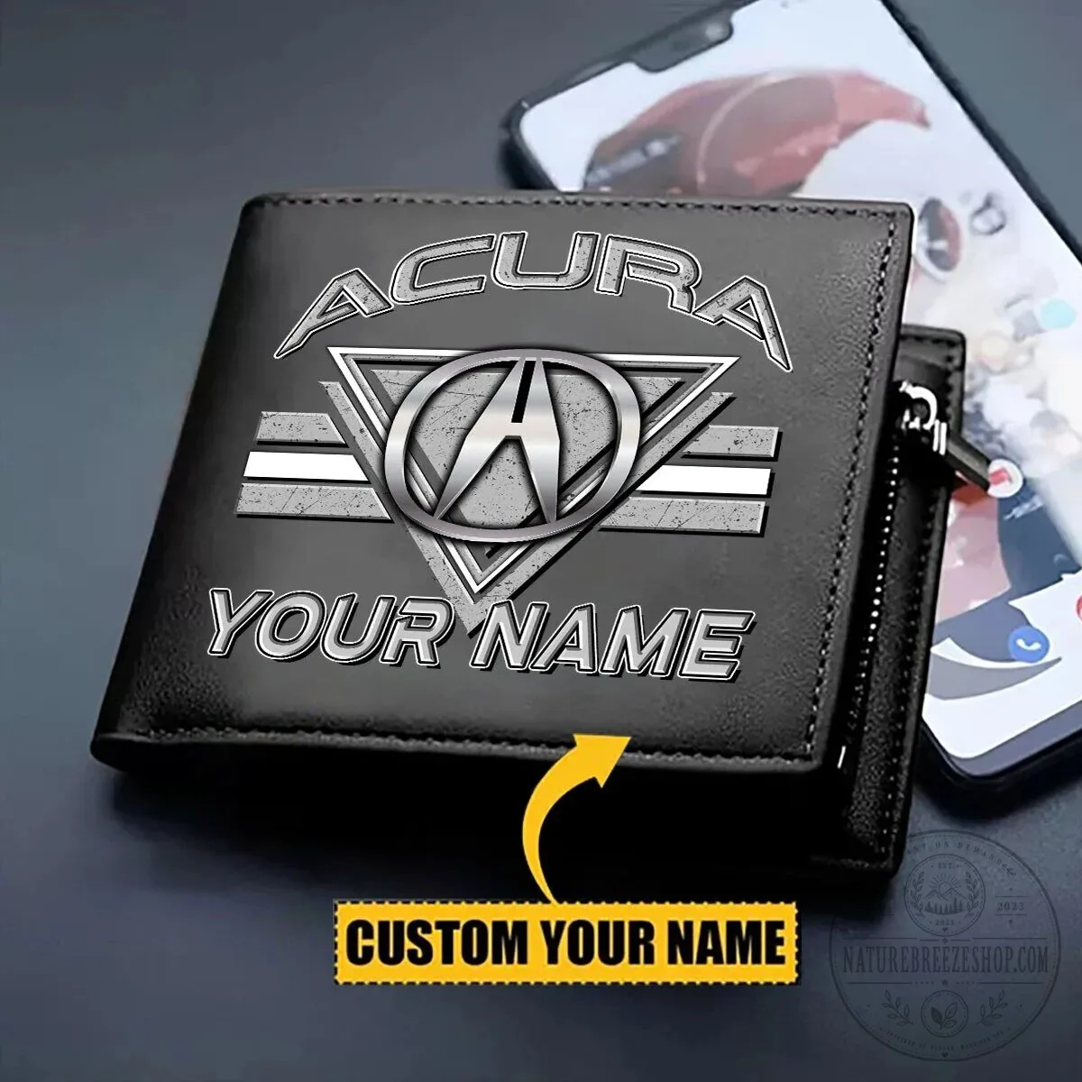Acura Custom Name Black and Brown Leather Wallet 12 Acura Custom Name Black and Brown Leather Wallet