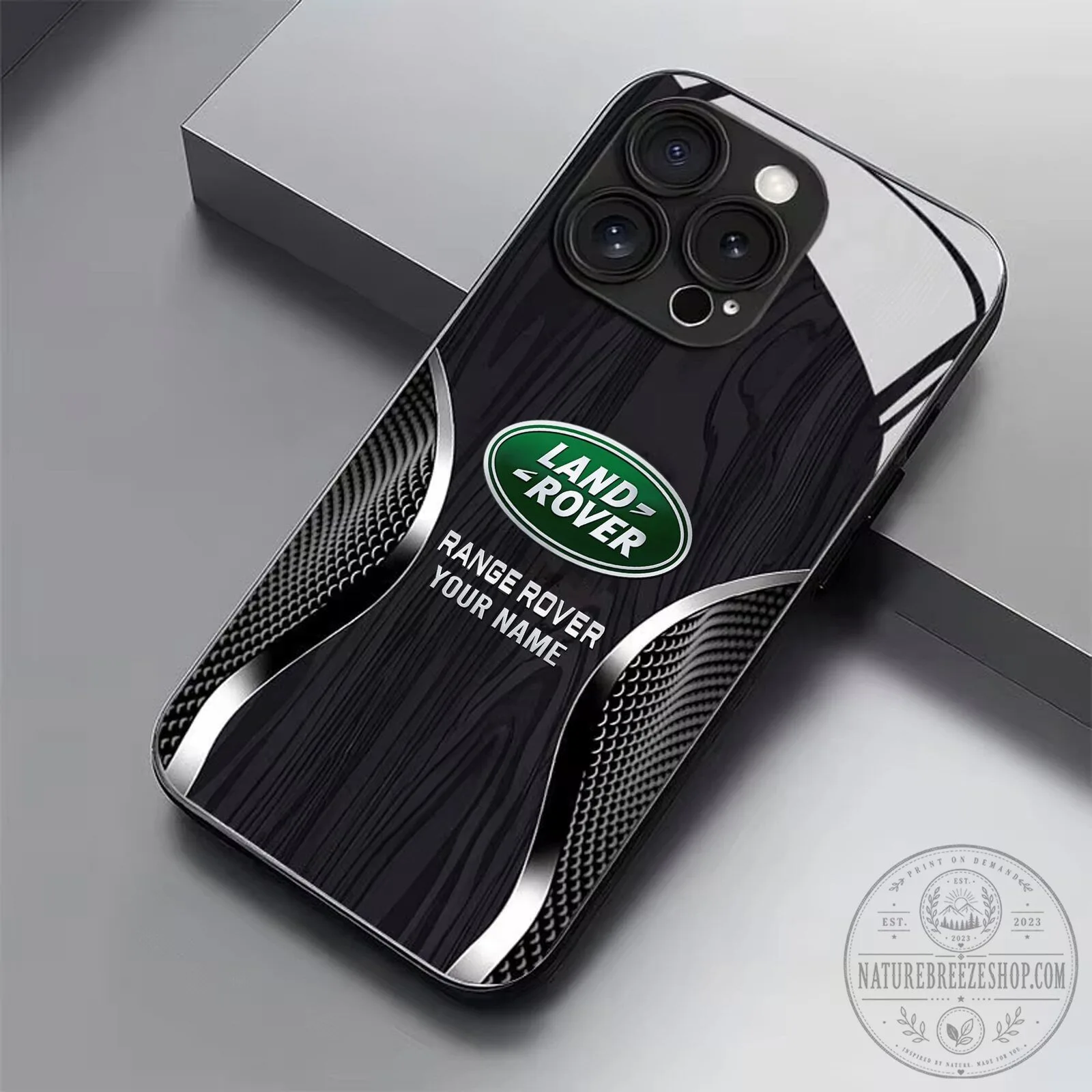 Land Rover Range Rover Custom Name Black Wood Grain Pattern Phone Case