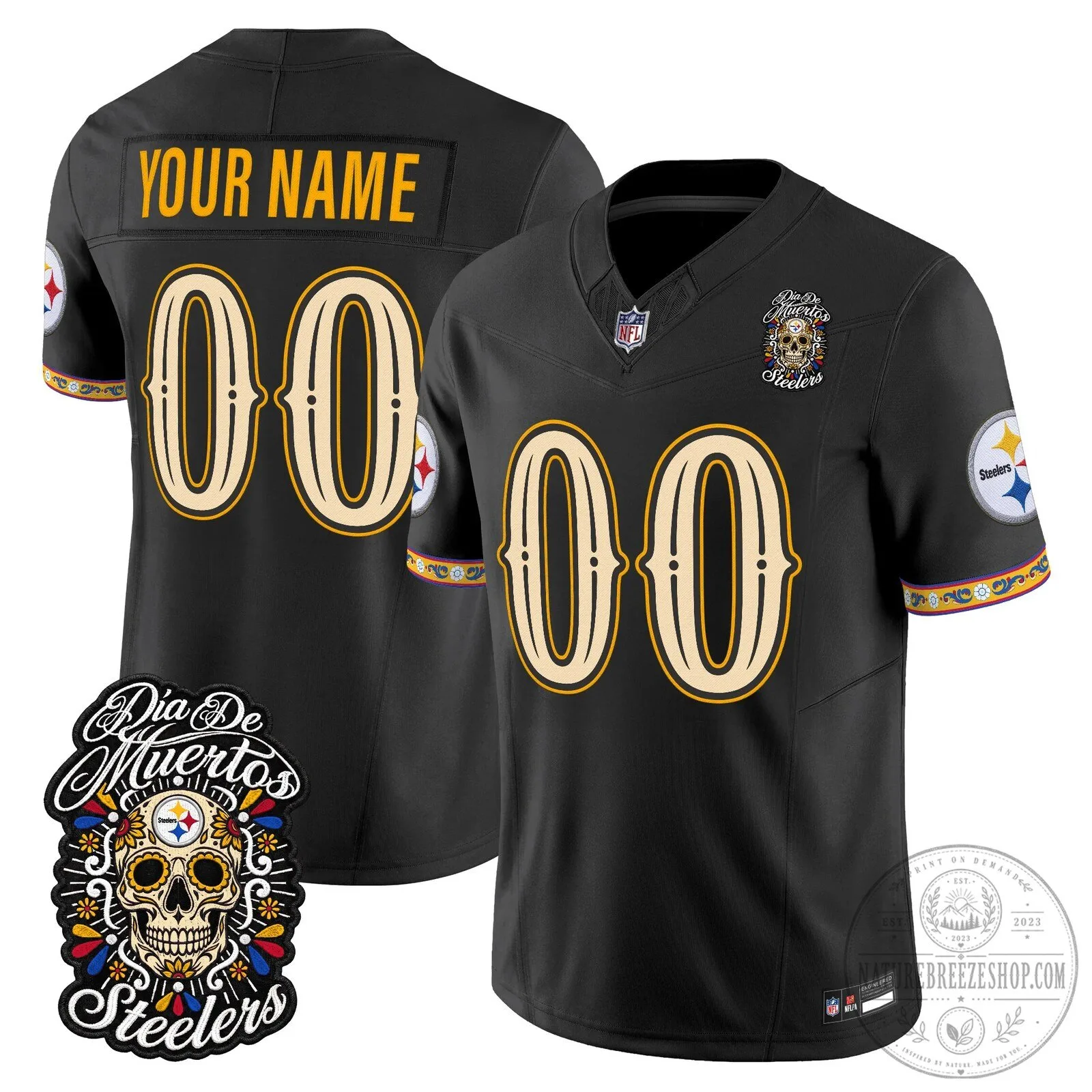 Pittsburgh Steelers Día de los Muertos Custom Football Jersey 1 Pittsburgh Steelers Día de los Muertos Custom Football Jersey