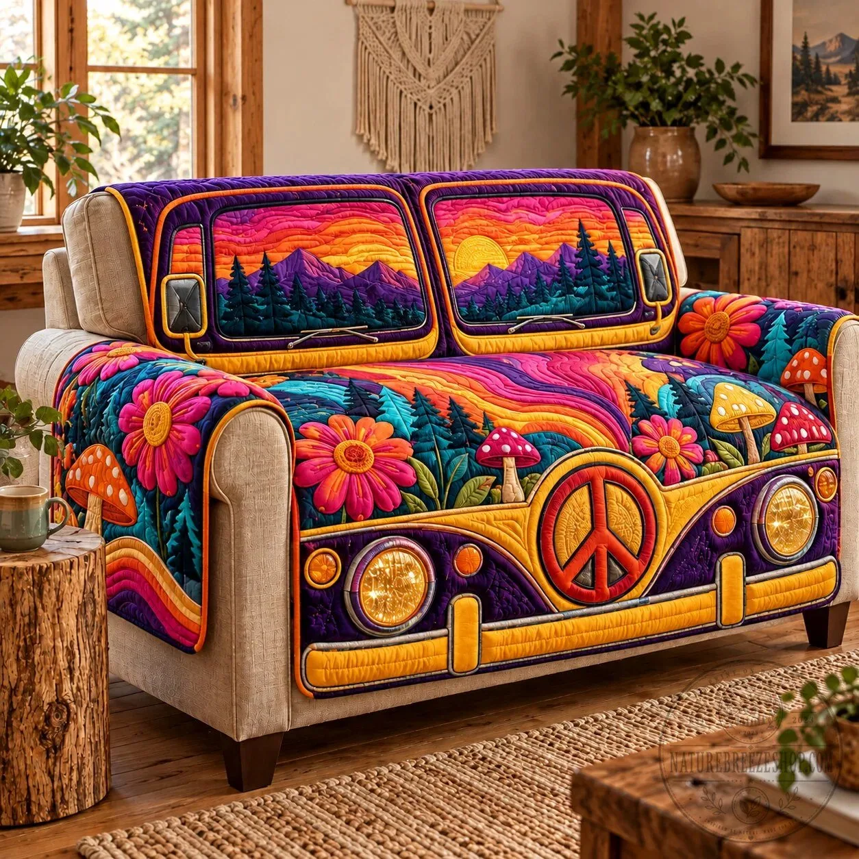 Hippie Van Sunset Quilted Sofa Cover 9 Hippie Van Sunset Quilted Sofa Cover