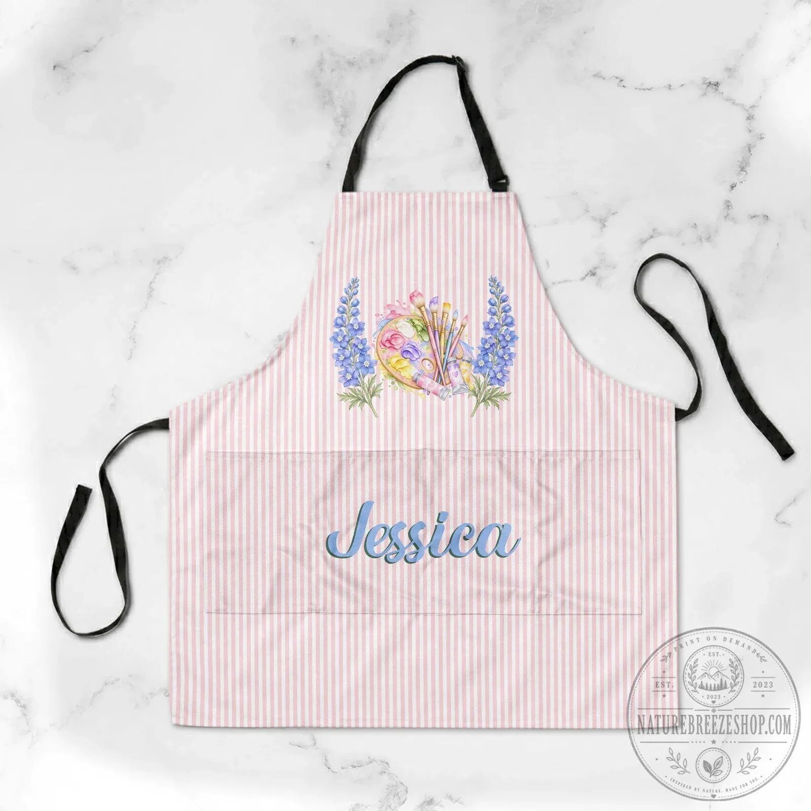 Personalized Birth Flower Artist Apron for Painting Lovers, Custom Name Art Studio Apron 10 Personalized Birth Flower Artist Apron for Painting Lovers, Custom Name Art Studio Apron
