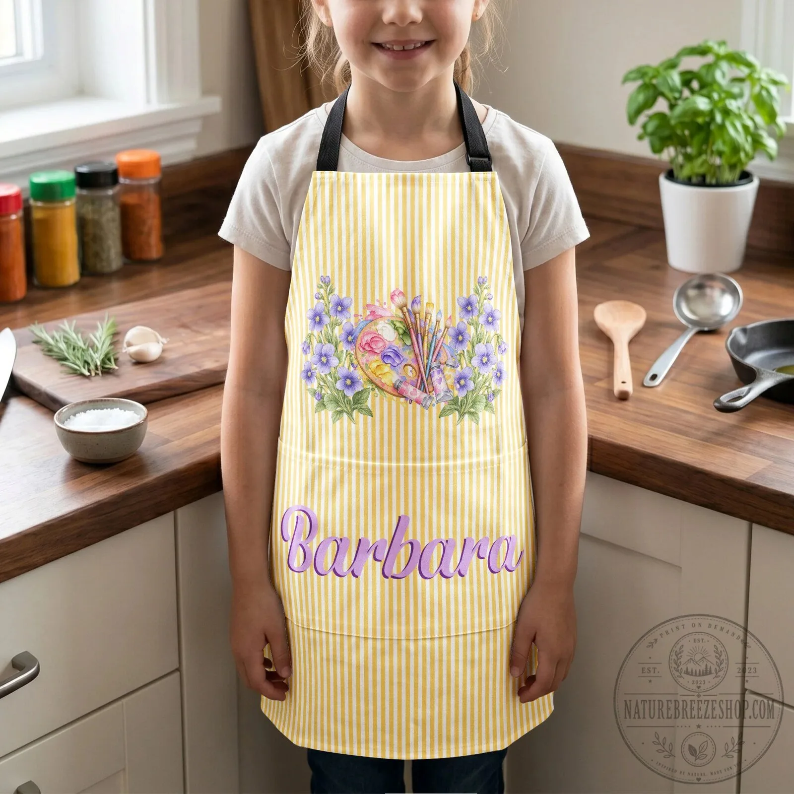 Personalized Birth Flower Artist Apron for Painting Lovers, Custom Name Art Studio Apron 12 Personalized Birth Flower Artist Apron for Painting Lovers, Custom Name Art Studio Apron