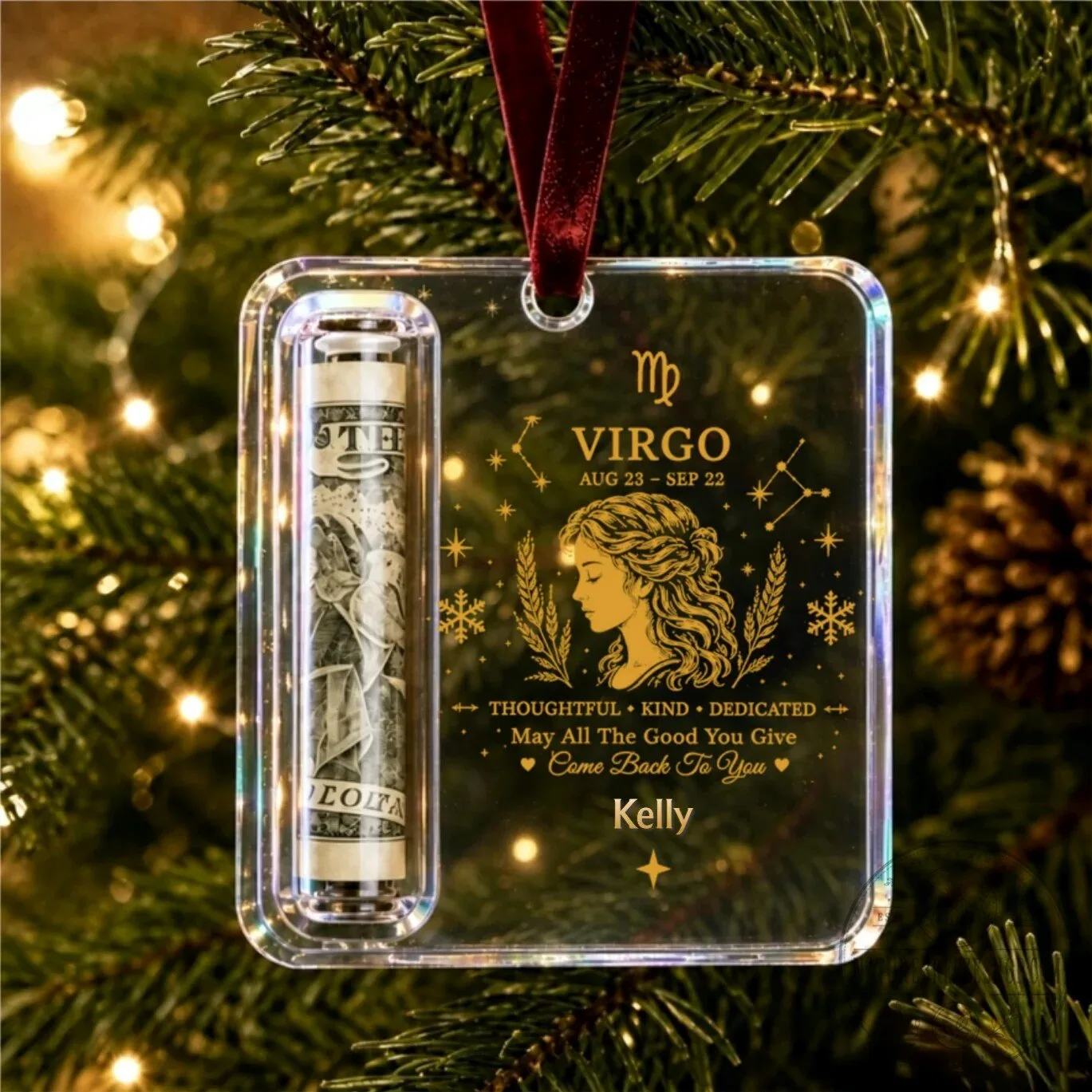 Personalized Virgo Zodiac Sign Christmas Tree Ornament with Custom Name