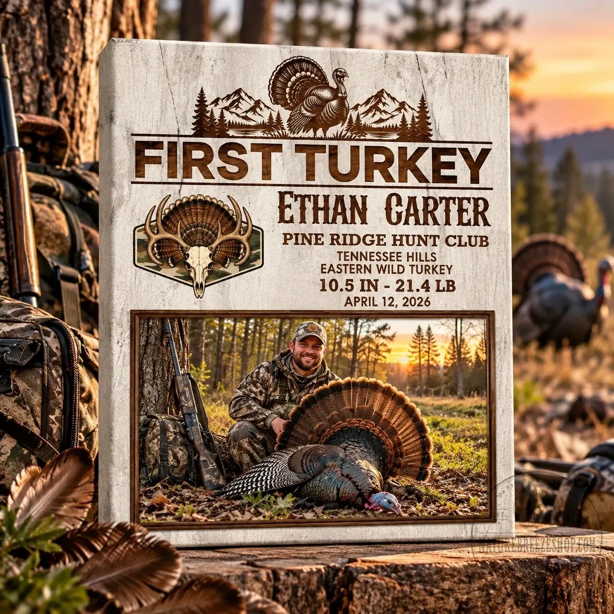 Personalized First Turkey Hunt Photo Keepsake Canvas for Hunters