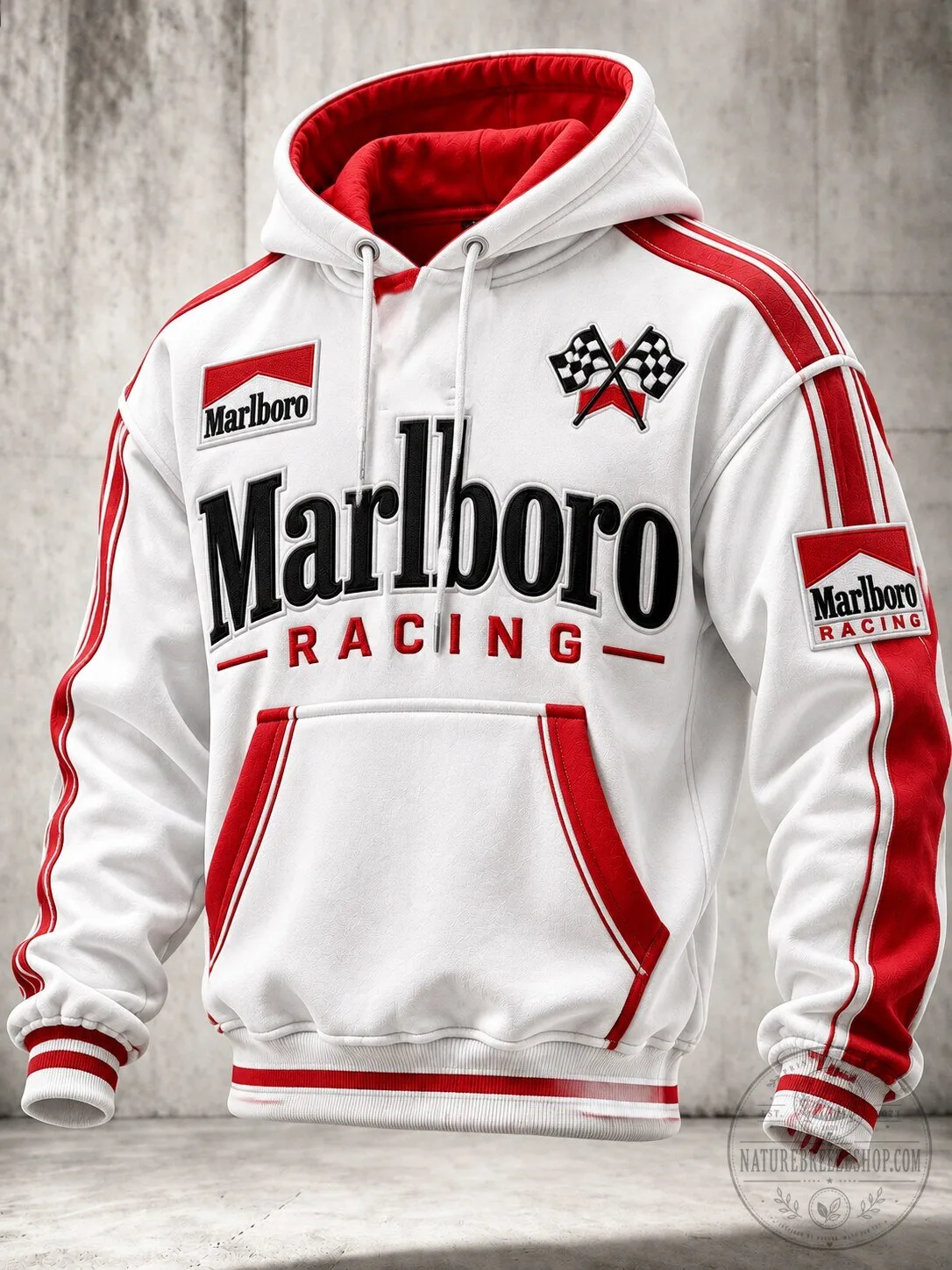 Marlboro Racing Team White and Red Retro Style Hoodie 5 Marlboro Racing Team White and Red Retro Style Hoodie