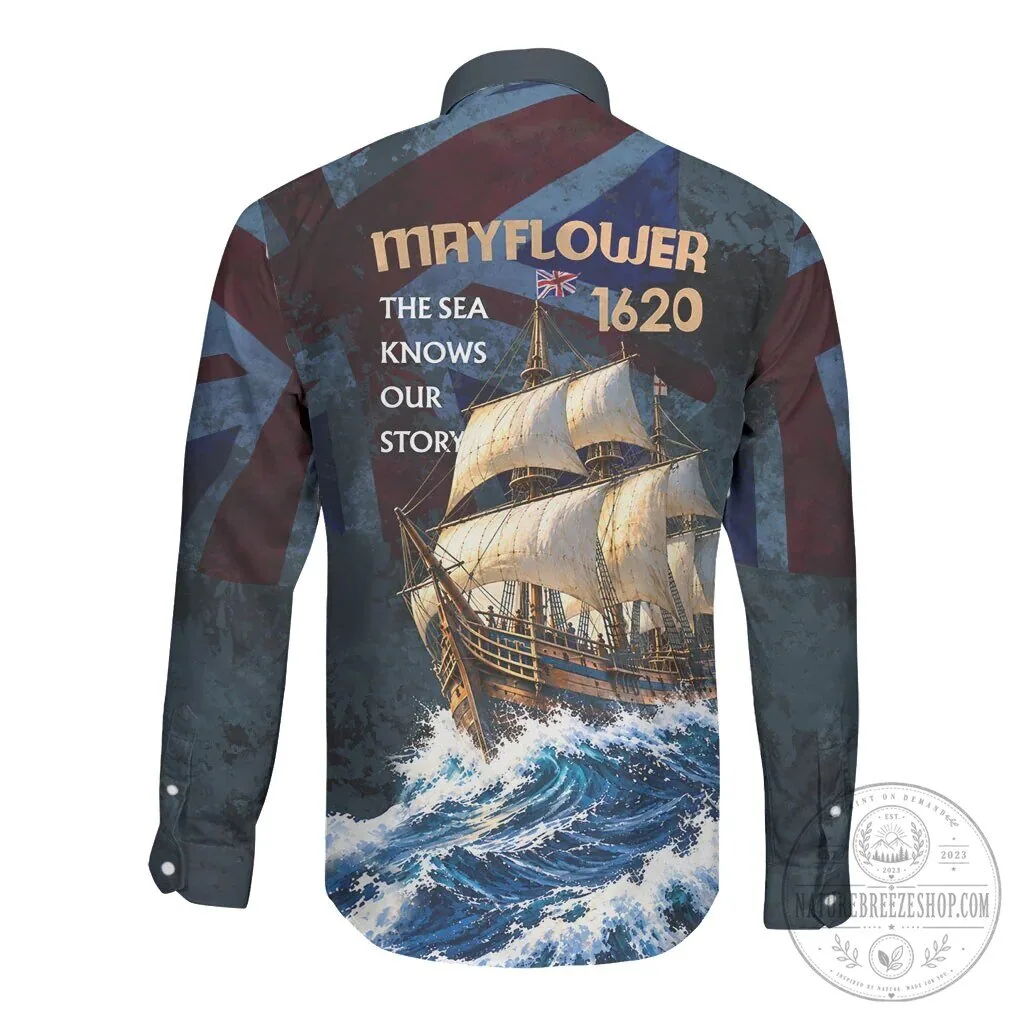 Mayflower 1620 Ship Vintage Nautical Ocean Waves Art Long Sleeve Button Shirt 7 Mayflower 1620 Ship Vintage Nautical Ocean Waves Art Long Sleeve Button Shirt