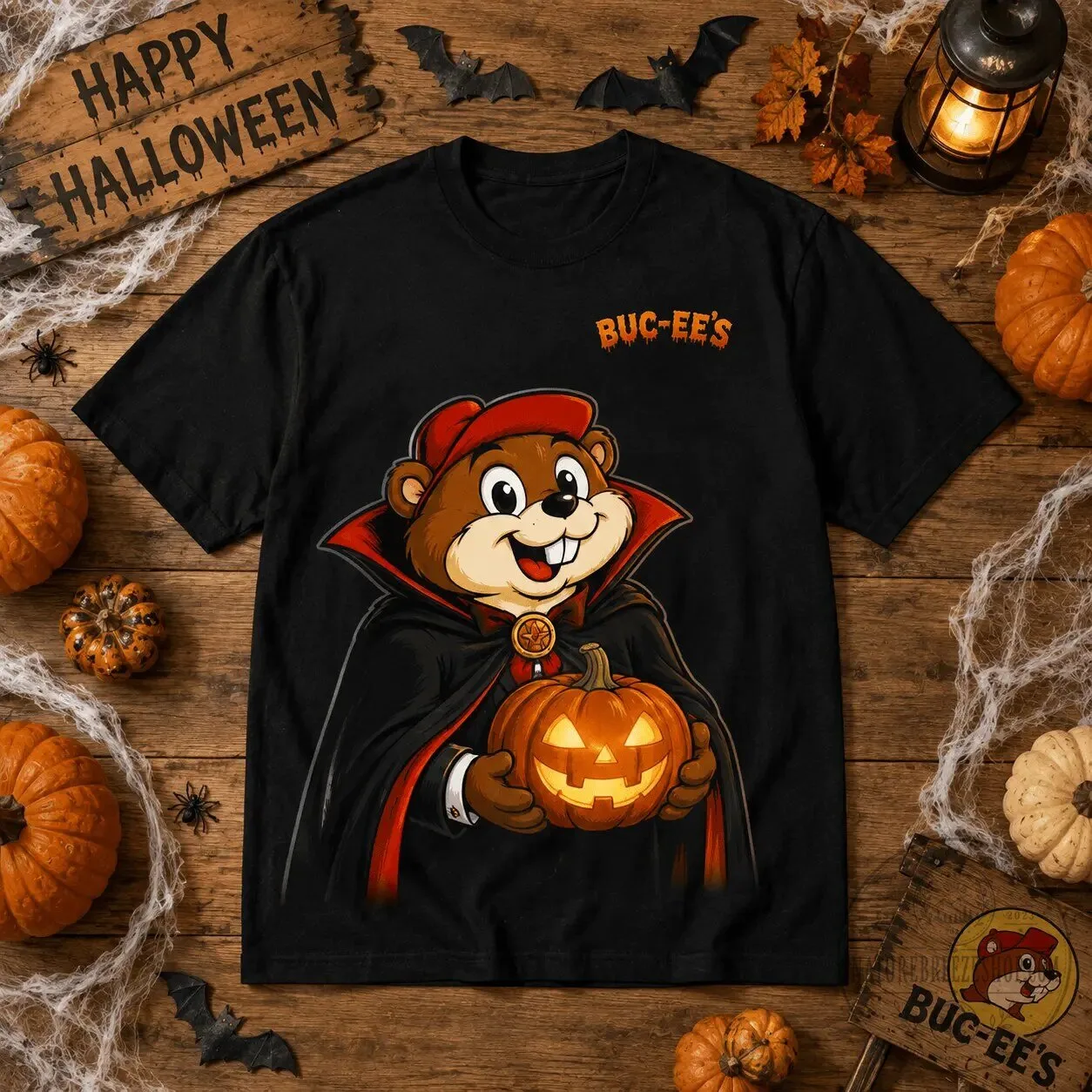 Buc-ee's Halloween Graphic Tee Haunted Road Trip Vampire Beaver T-Shirt 11 Buc-ee