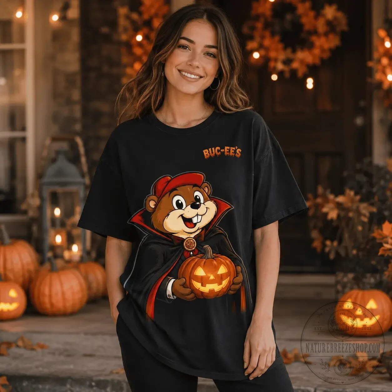 Buc-ee's Halloween Graphic Tee Haunted Road Trip Vampire Beaver T-Shirt 13 Buc-ee