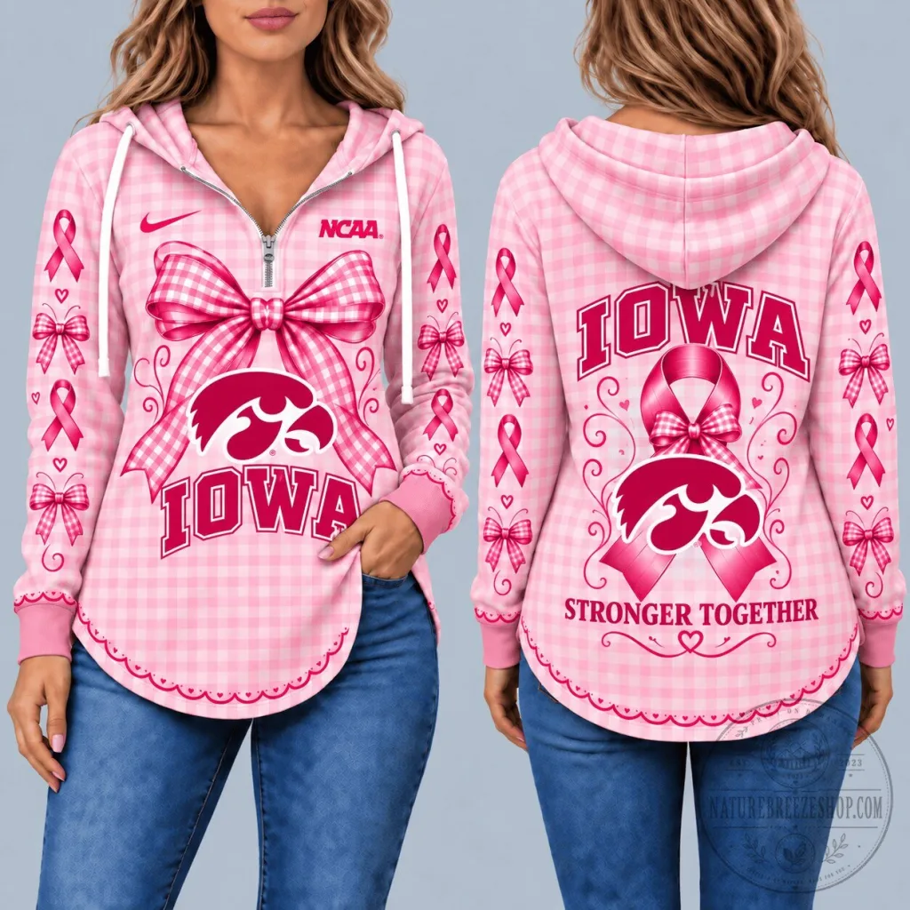 Iowa Hawkeyes Breast Cancer Awareness Pink Gingham Pullover Hoodie Iowa Hawkeyes Breast Cancer Awareness Pink Gingham Pullover Hoodie