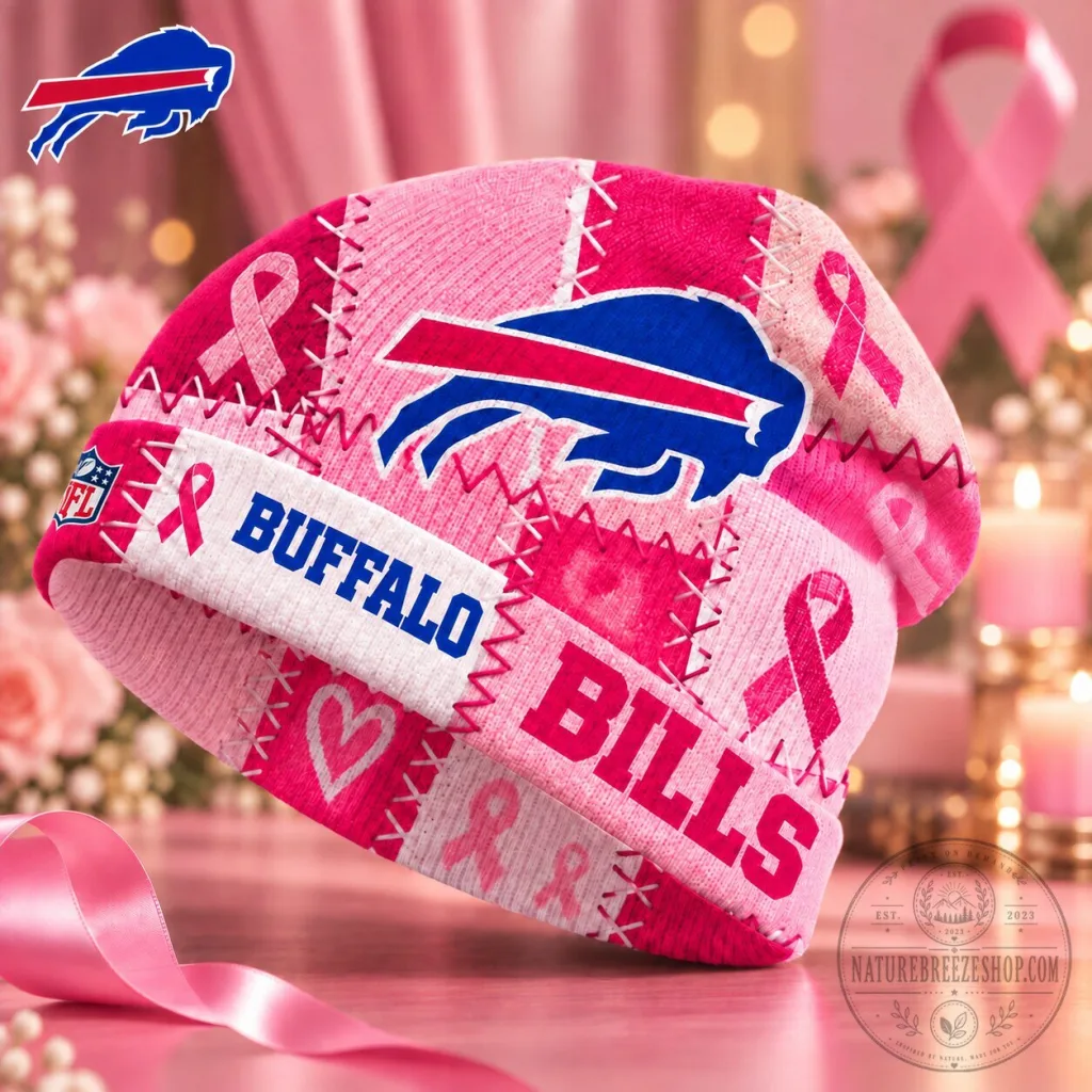 Buffalo Bills NFL Breast Cancer Awareness Pink Patchwork Beanie Hat Buffalo Bills NFL Breast Cancer Awareness Pink Patchwork Beanie Hat