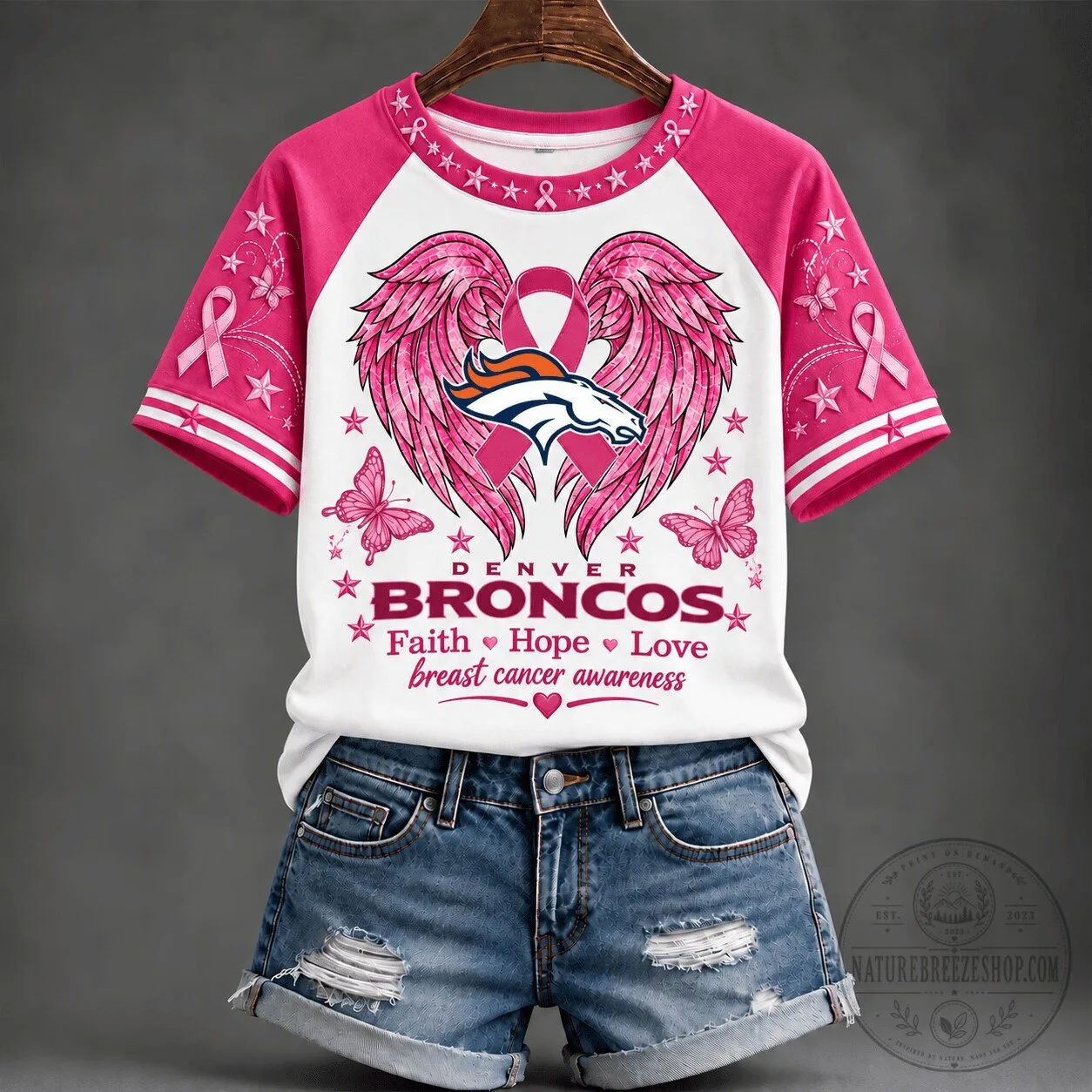 Denver Broncos Faith Hope Love Breast Cancer Awareness so in love T-Shirt