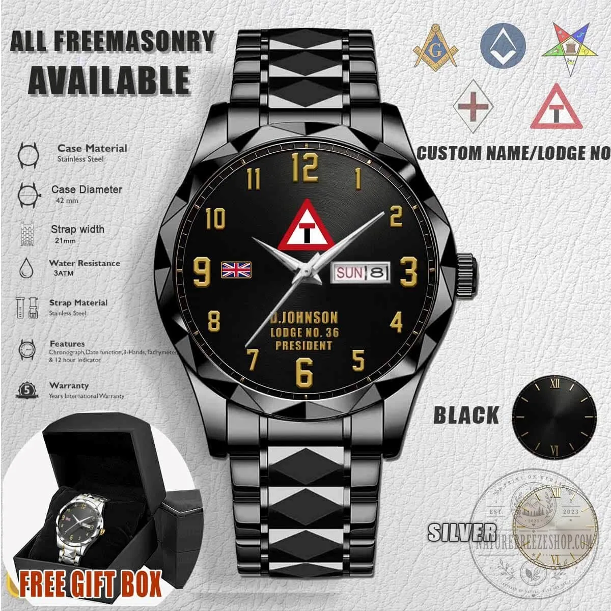 Royal Arch Masonry York Rite United Kingdom Freemason Stainless Steel Watch 9 Royal Arch Masonry York Rite United Kingdom Freemason Stainless Steel Watch