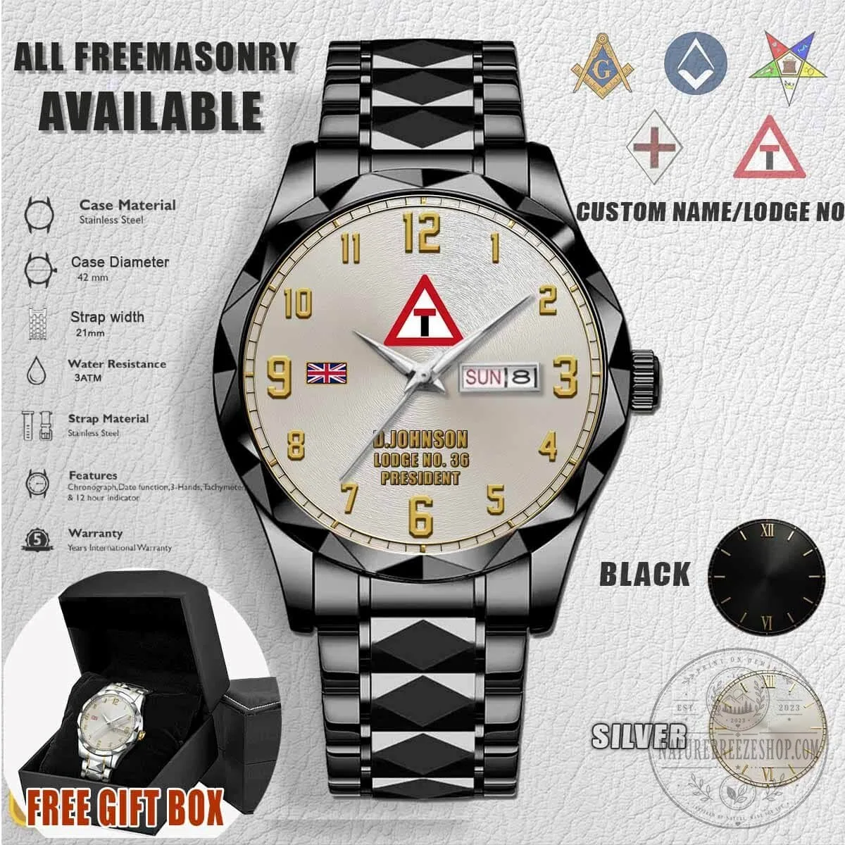 Royal Arch Masonry York Rite United Kingdom Freemason Stainless Steel Watch 8 Royal Arch Masonry York Rite United Kingdom Freemason Stainless Steel Watch