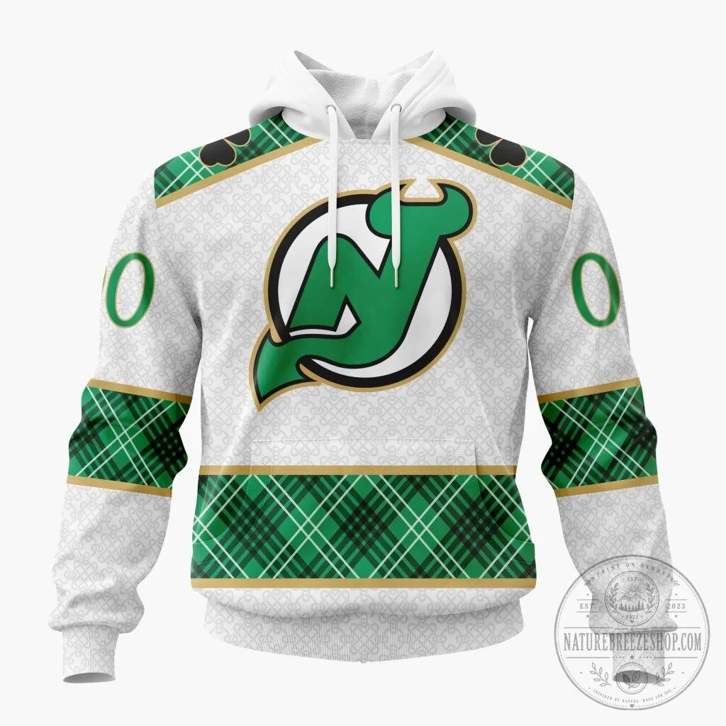 New Jersey Devils Saint Patrick's Day Plaid Pattern White Hoodie