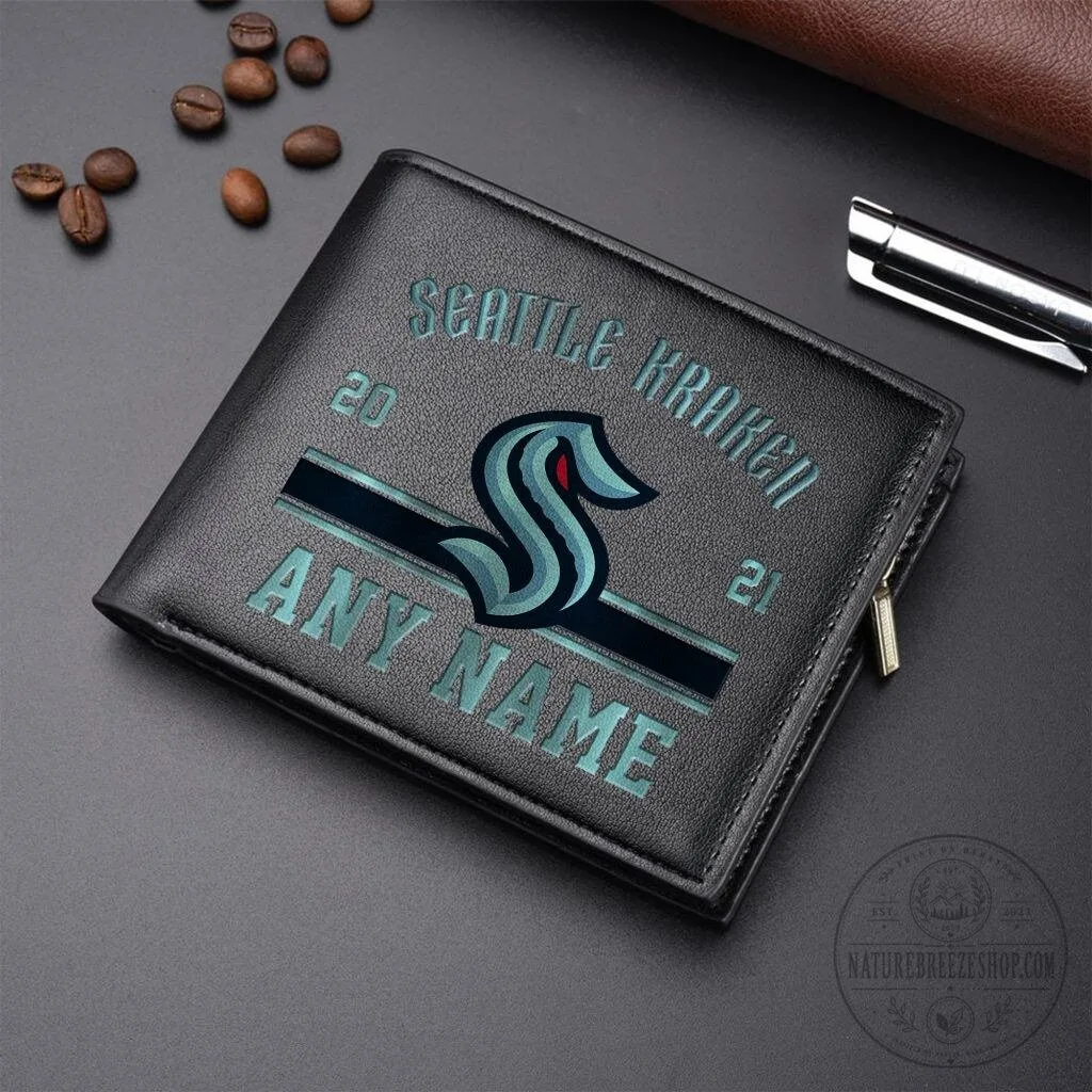 Seattle Kraken Personalized Name Leather Wallet, NHL Hockey Fan Gift 8 Seattle Kraken Personalized Name Leather Wallet, NHL Hockey Fan Gift