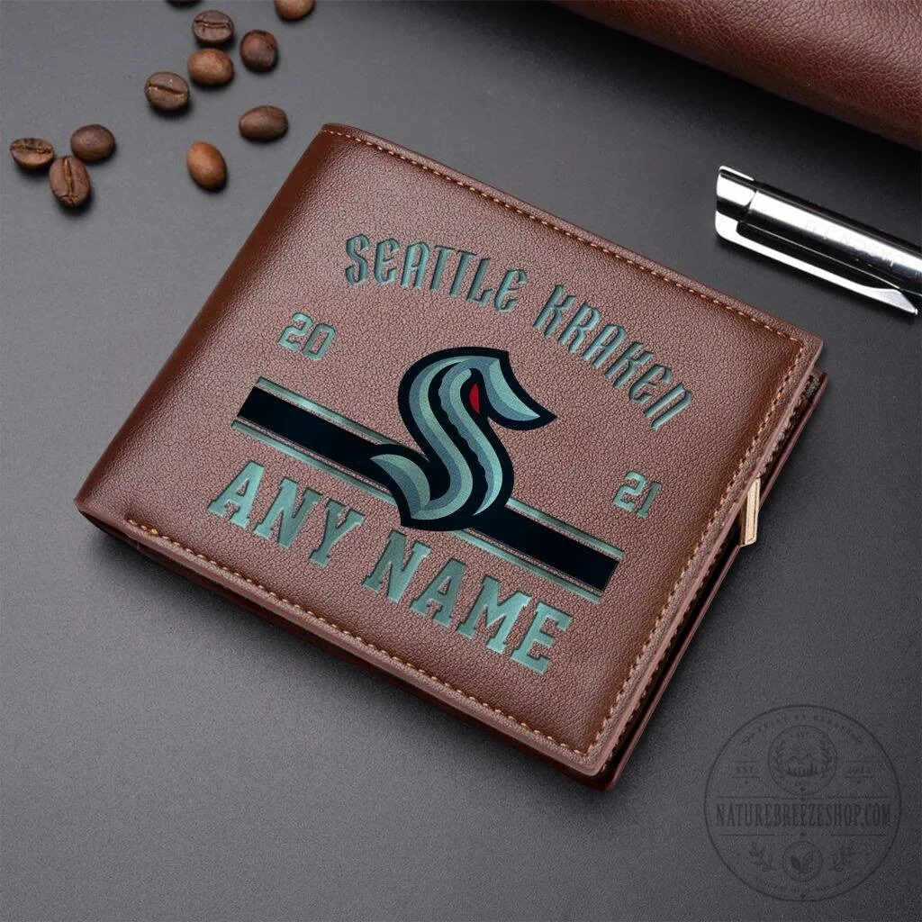 Seattle Kraken Personalized Name Leather Wallet, NHL Hockey Fan Gift 9 Seattle Kraken Personalized Name Leather Wallet, NHL Hockey Fan Gift