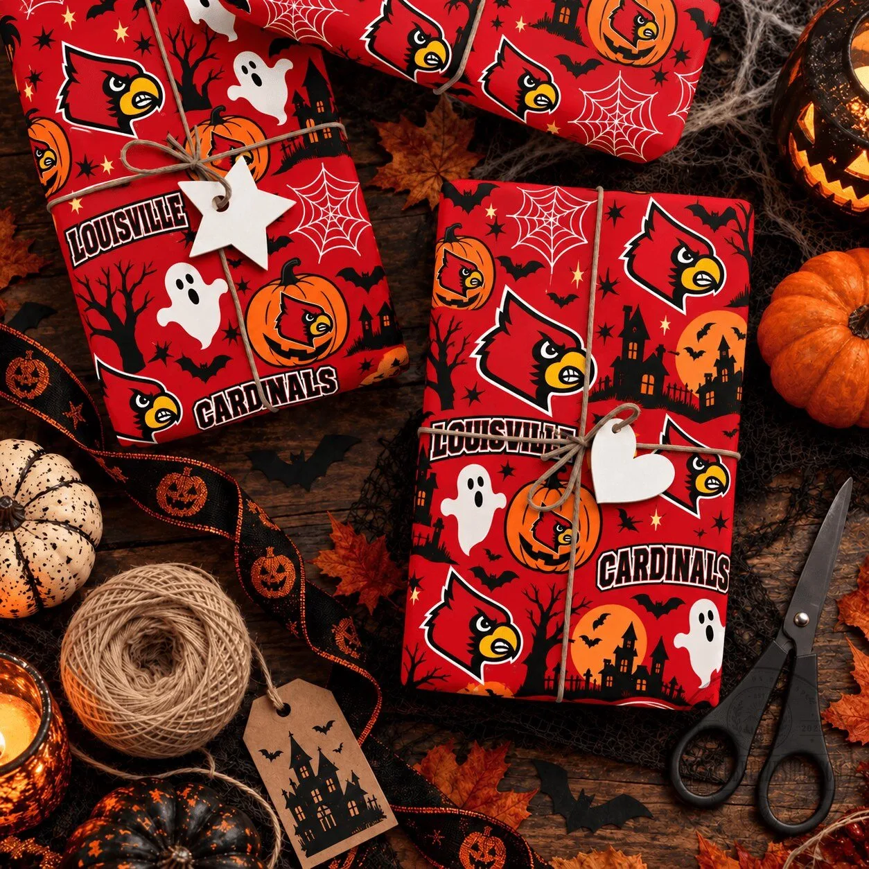 Louisville Cardinals Halloween Spooky Night Gift Wrap Wrapping Paper
