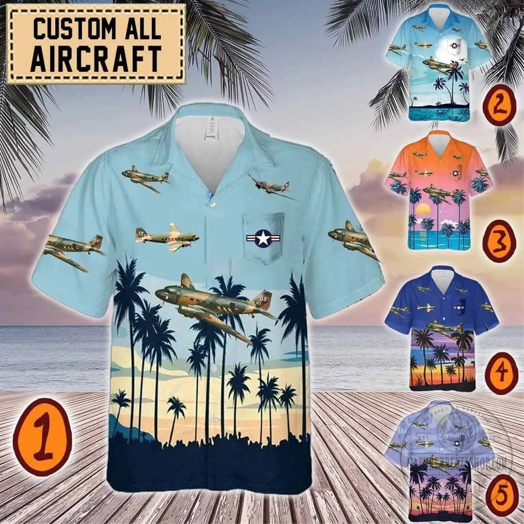 AC-47 Spooky Military Aircraft Palm Trees Hawaiian Shirt