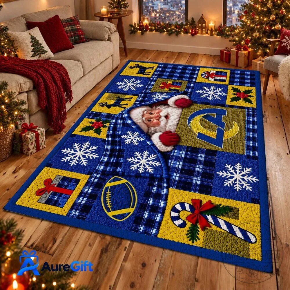 Los Angeles Rams Football Team Christmas Santa Claus Holiday Area Rug