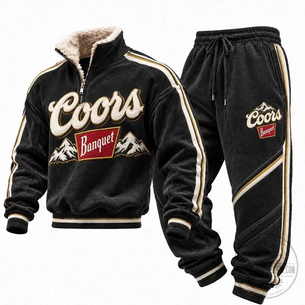 Coors Banquet Beer Vintage Black Sherpa Lined Quarter Zip Sweatshirt 1 Coors Banquet Beer Vintage Black Sherpa Lined Quarter Zip Sweatshirt