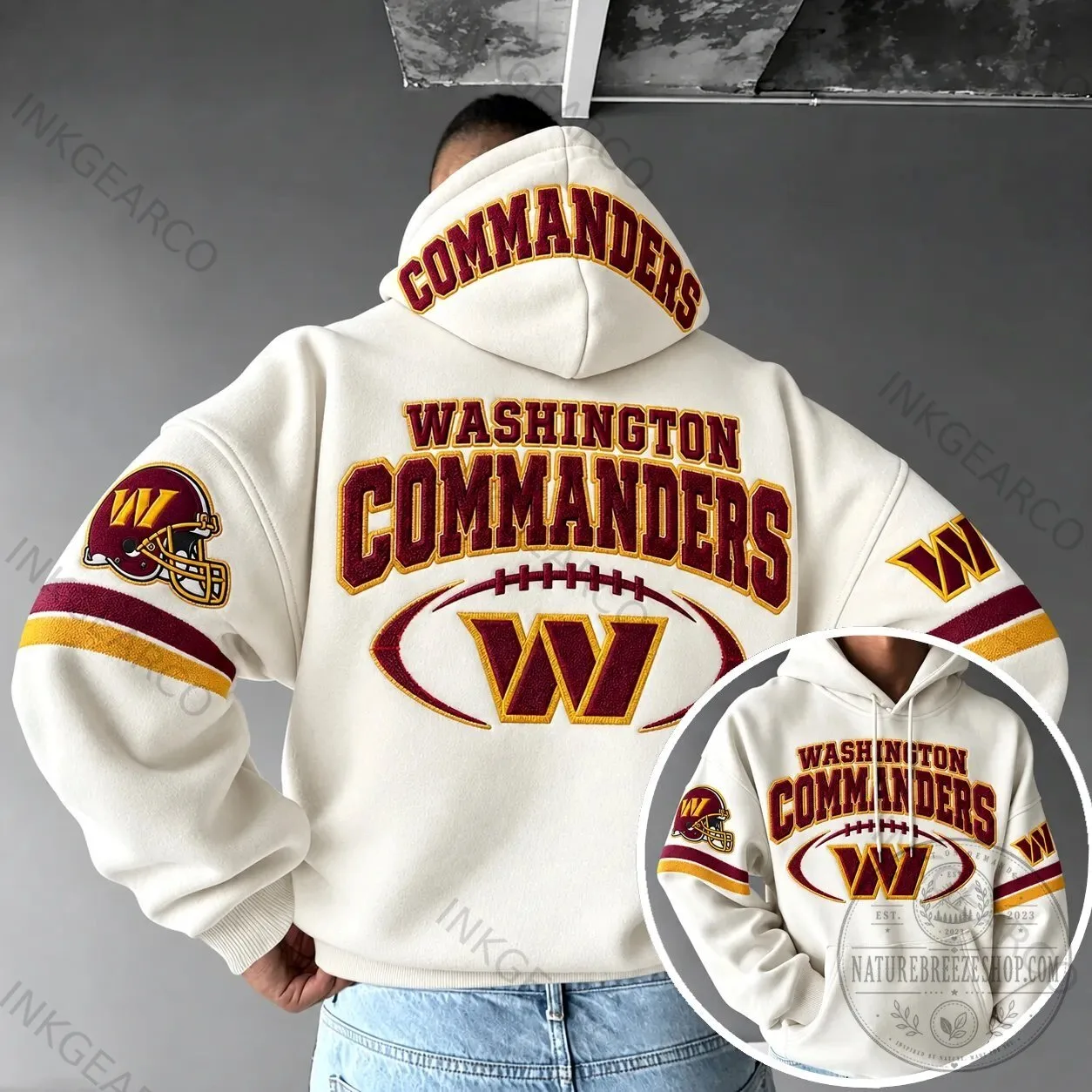 Hoodie in White with Washington Commanders Football Team Logo 2 Hoodie in White with Washington Commanders Football Team Logo