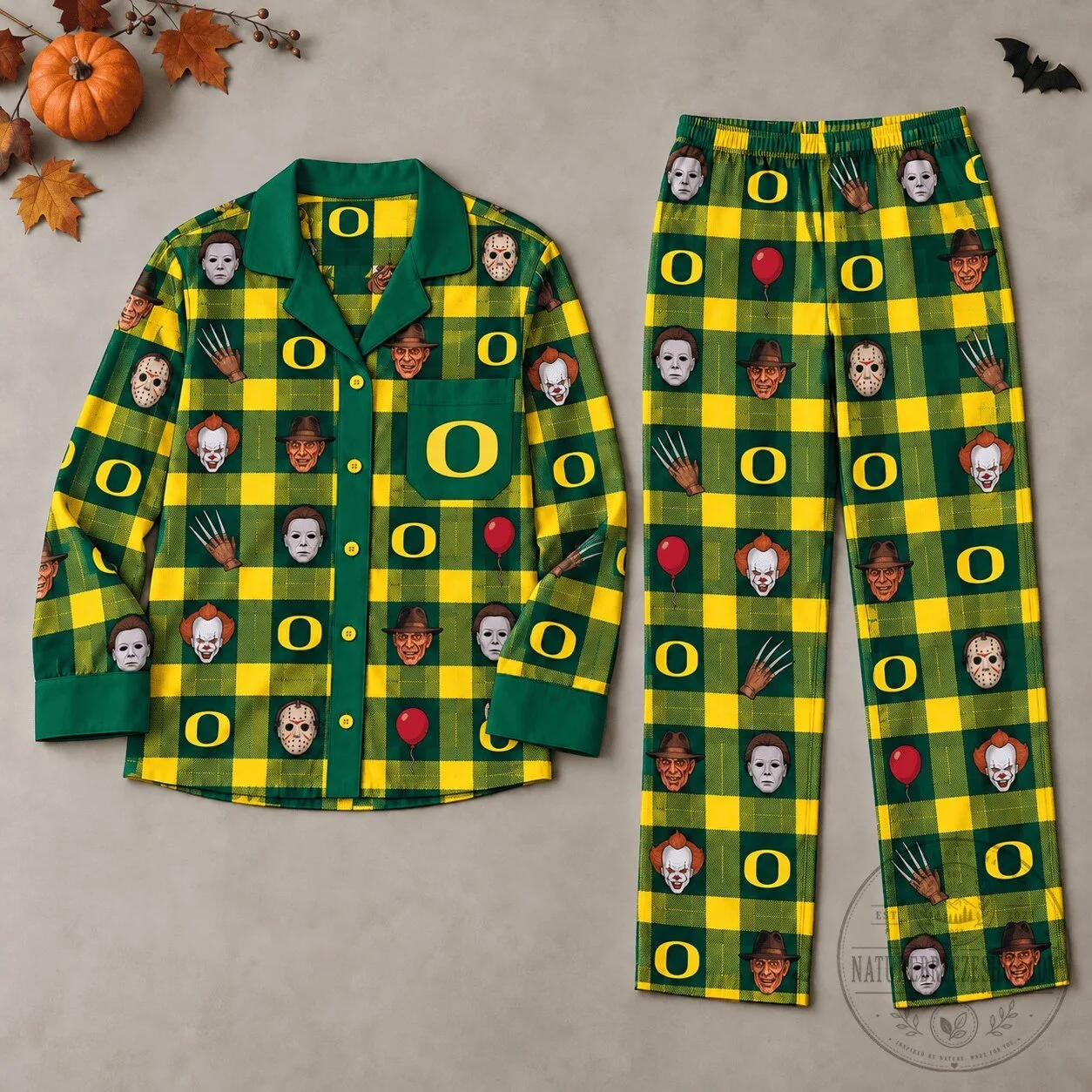 Oregon Ducks Halloween Horror Movie Characters Plaid Pajamas Set 2 Oregon Ducks Halloween Horror Movie Characters Plaid Pajamas Set