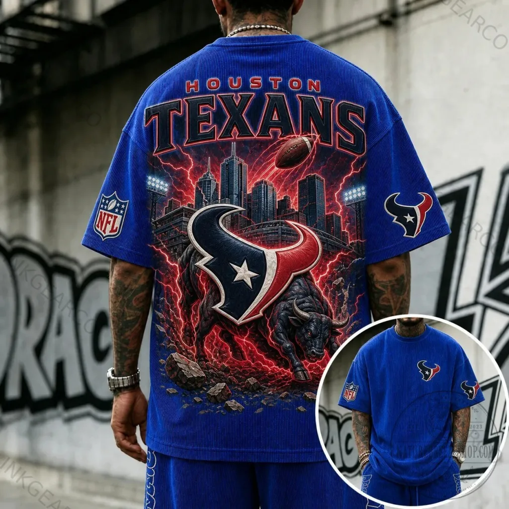 Houston Texans NFL Football Team Corduroy Oversized Short Sleeve T-Shirt Houston Texans NFL Football Team Corduroy Oversized Short Sleeve T-Shirt