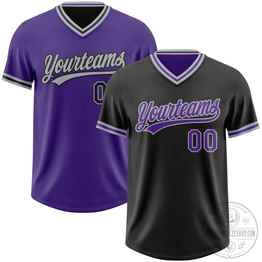 Custom Black Purple Gray Reversible Pullover Baseball Jersey Shirt Custom Black Purple Gray Reversible Pullover Baseball Jersey Shirt
