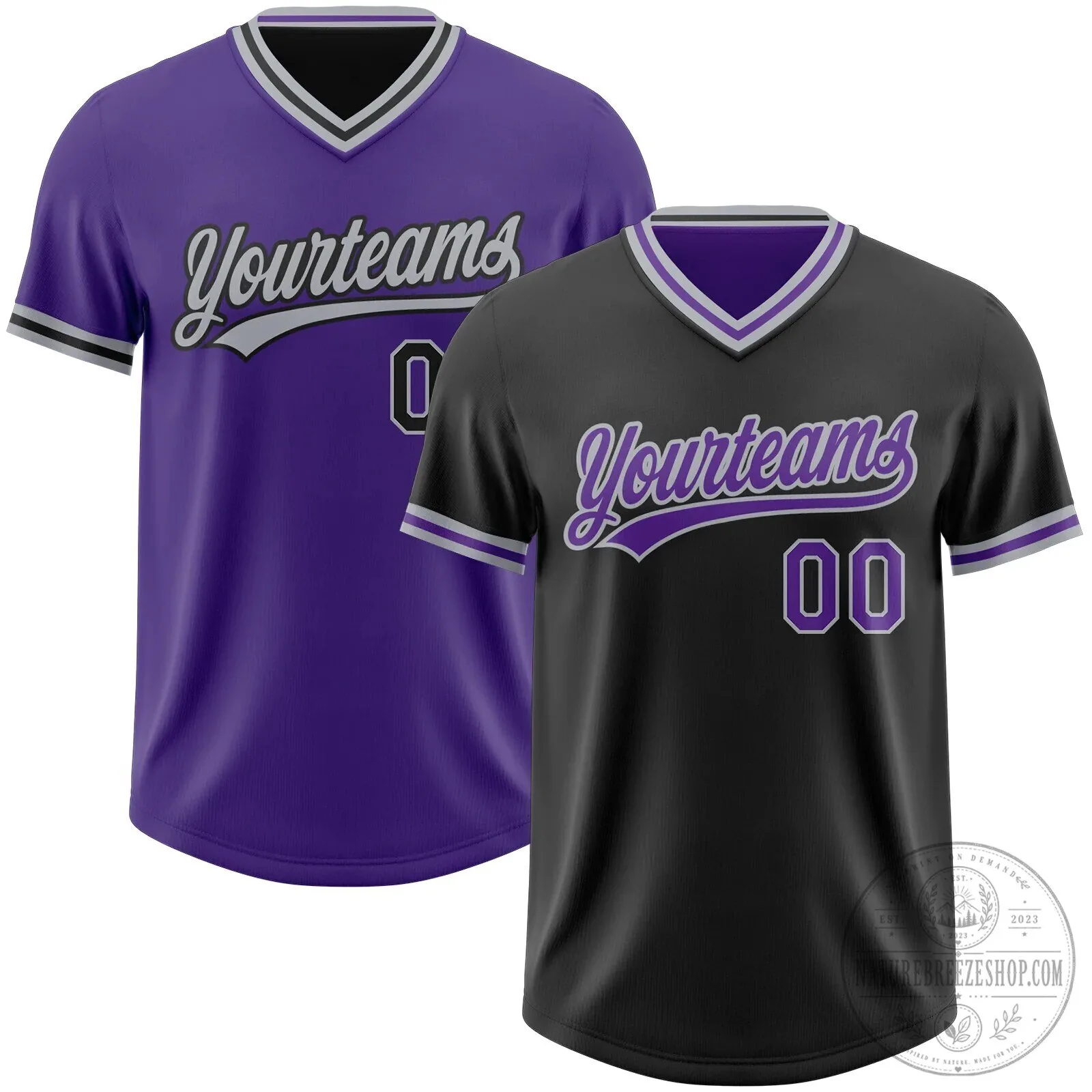 Custom Black Purple Gray Reversible Pullover Baseball Jersey Shirt