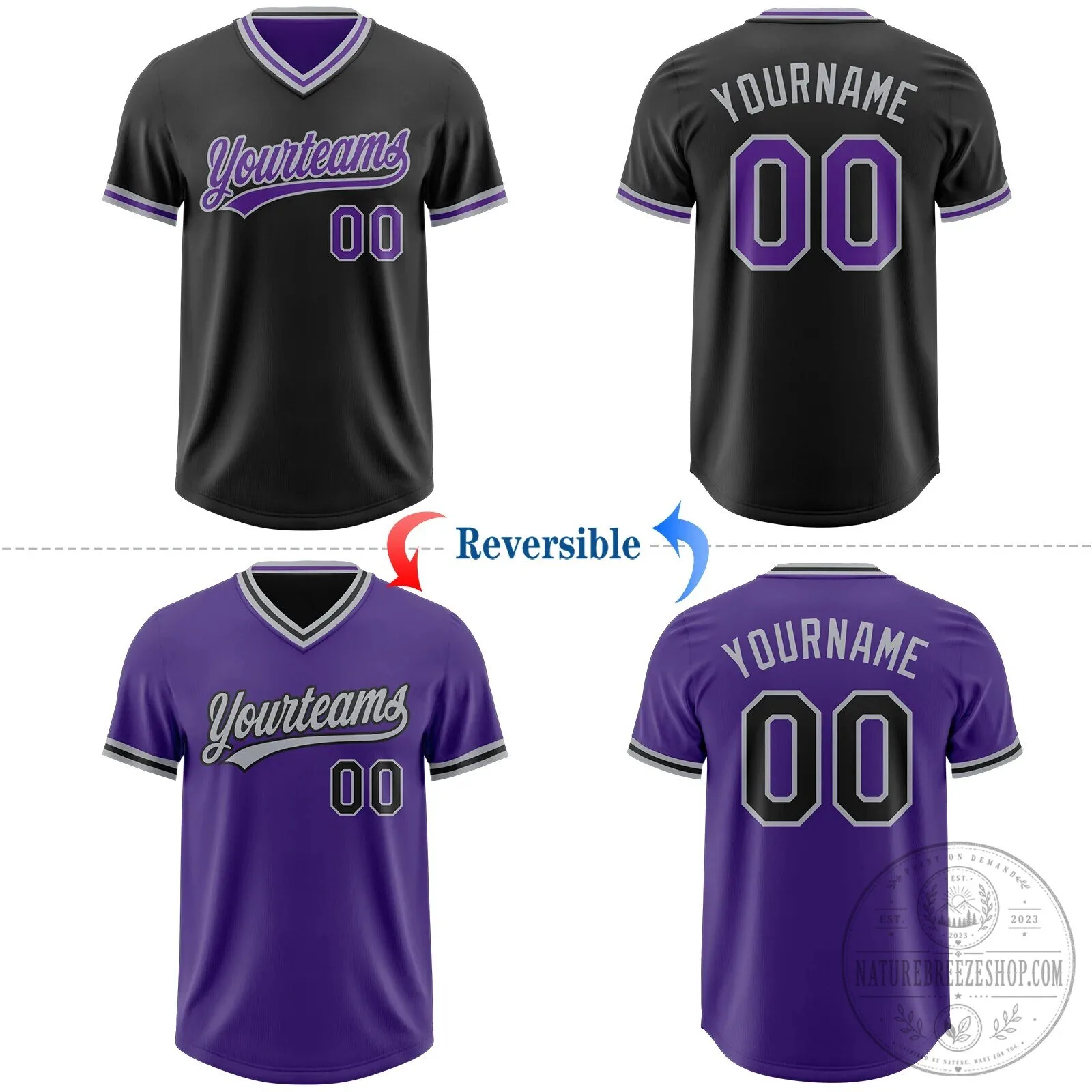 Custom Black Purple Gray Reversible Pullover Baseball Jersey Shirt 12 Custom Black Purple Gray Reversible Pullover Baseball Jersey Shirt