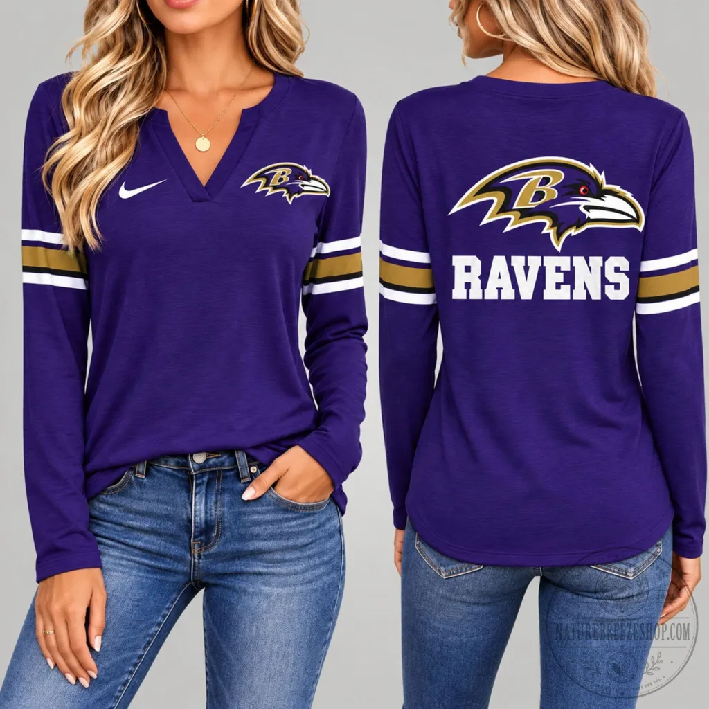 Baltimore Ravens NFL Football Team Long Sleeve V-Neck Shirt Baltimore Ravens NFL Football Team Long Sleeve V-Neck Shirt